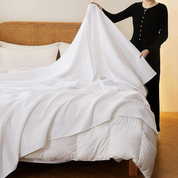 White waffle bed throw