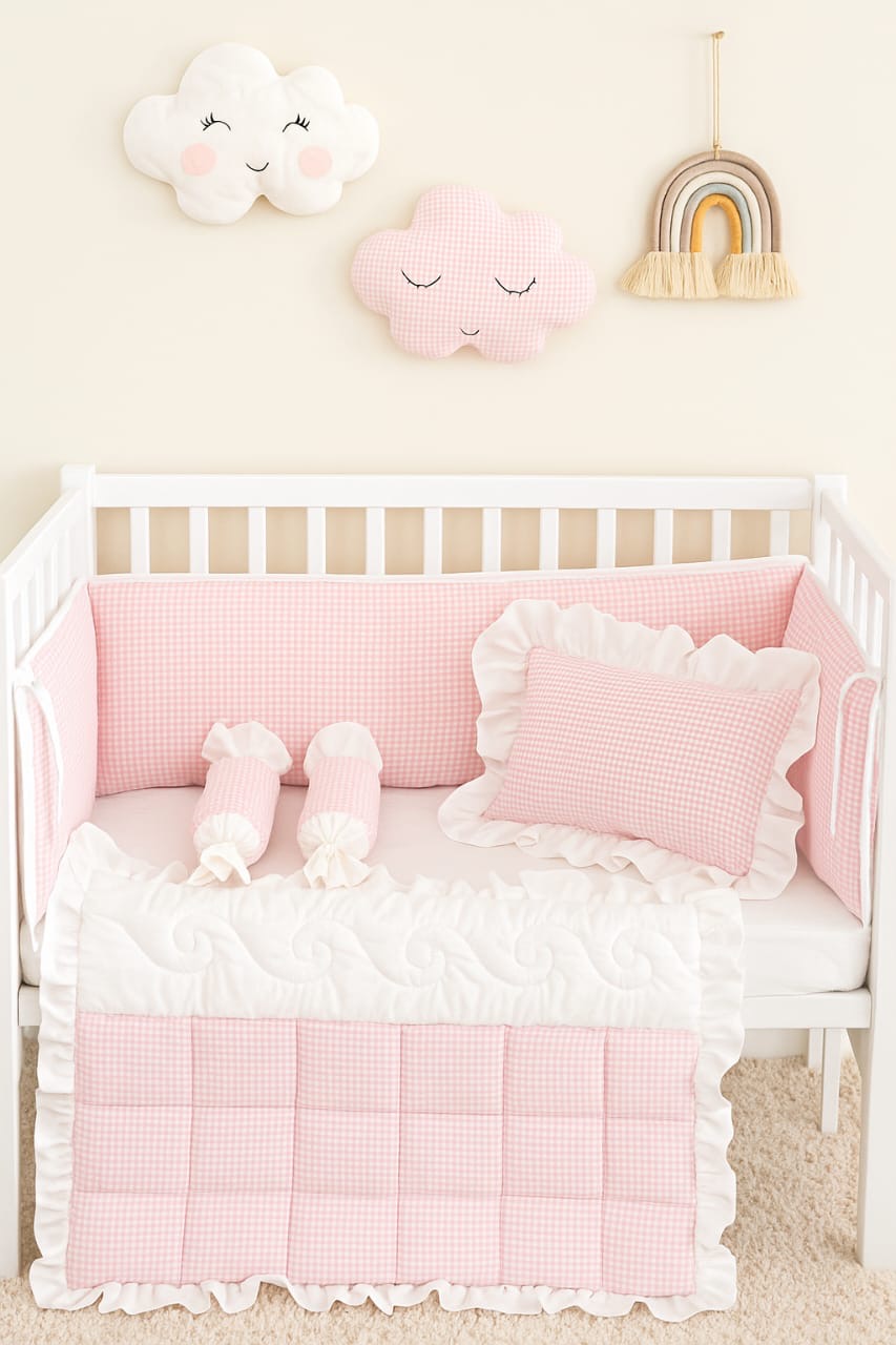 Pink Check Cot Bedding Set