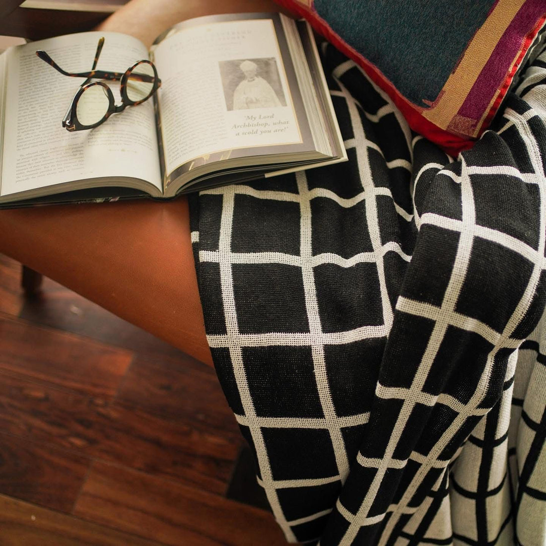 Black check bed throw