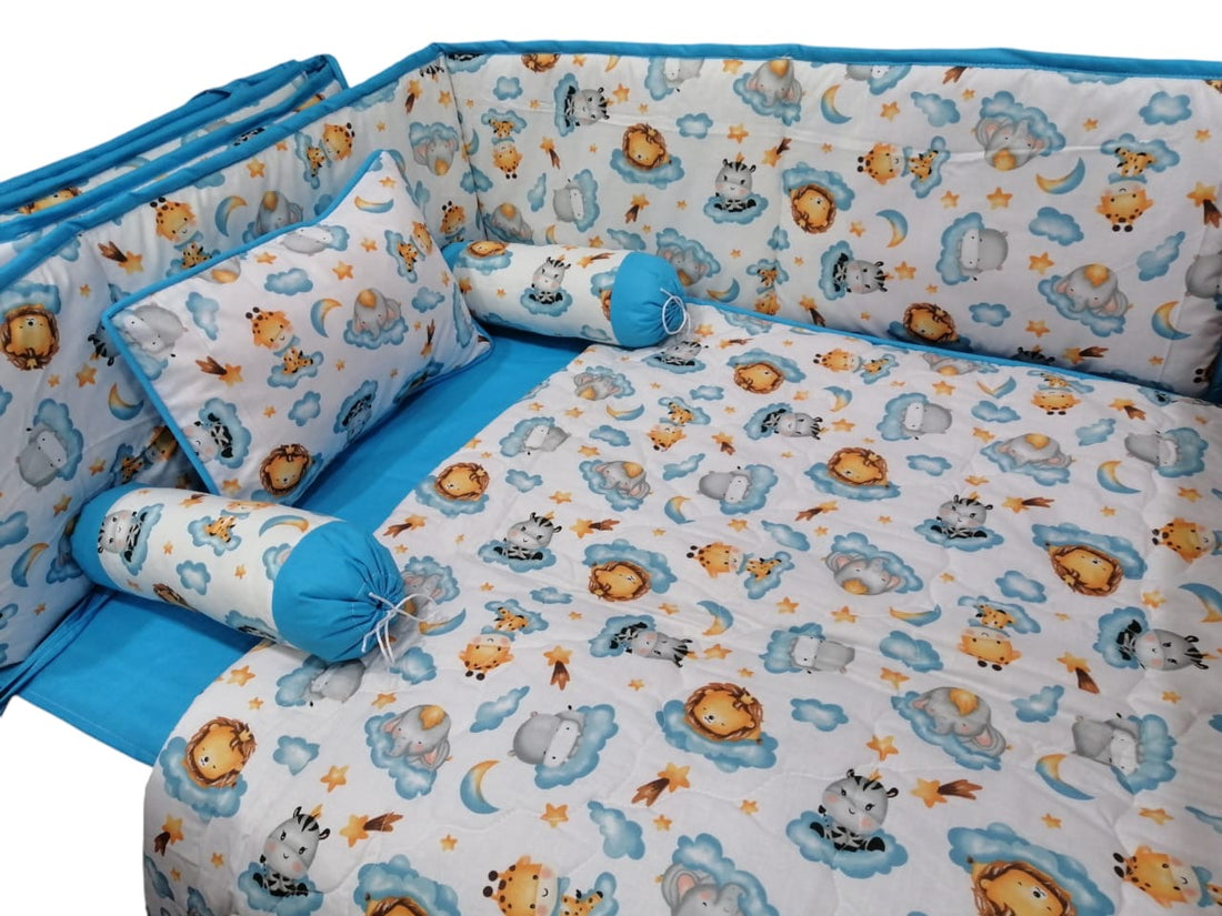 Lion blue Cot Bedding Set