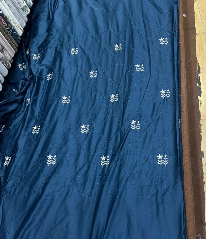 Blue Embroided Cotton Sateen Set