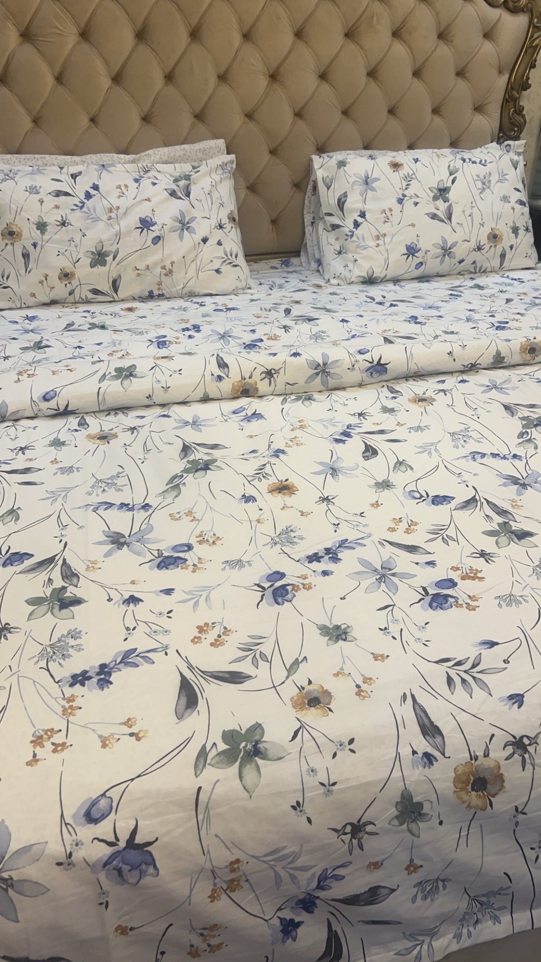 Blue Floral Cotton Bed Sheet