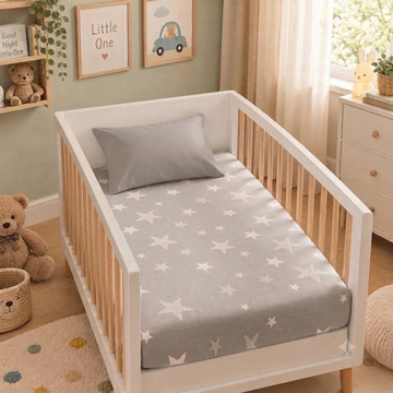 Grey star cotton crib sheet