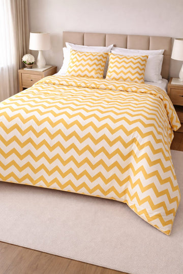 Butter yellow Chevron King Size Duvet Cover Set - Without Filling