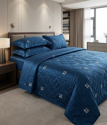Blue Embroided Cotton Sateen Set