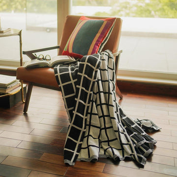 Black check bed throw