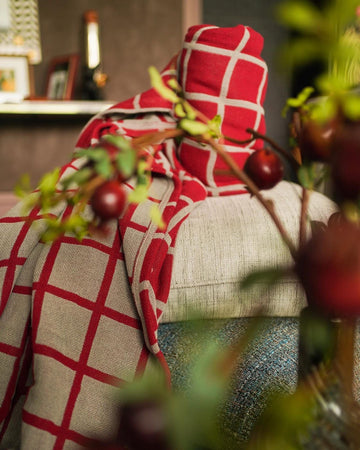 Red check bed throw