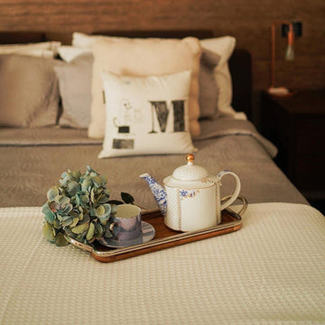 Cream waffle bed throw