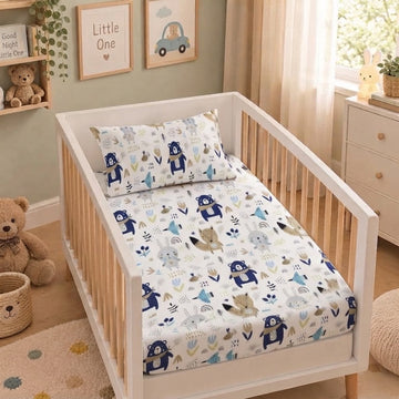 Blue bear cotton crib sheet