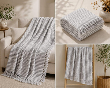 Grey striped muslin throw