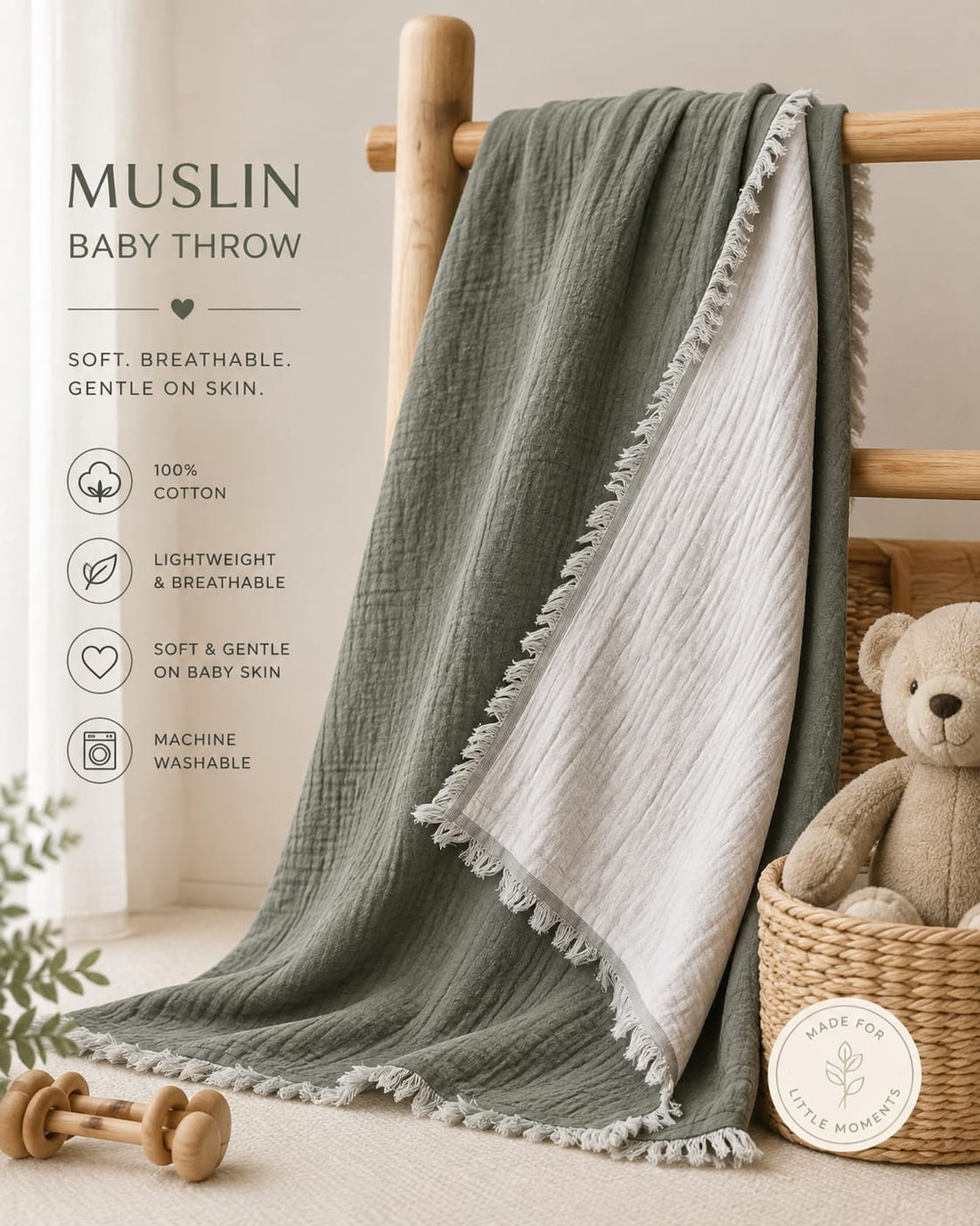 Olive green waffle throw