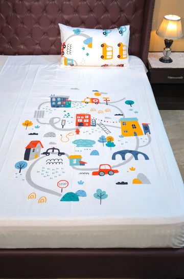 Track car   Kids Cotton  Bedsheet