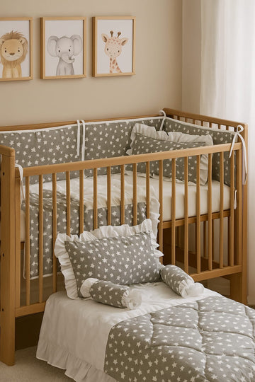 Grey star Check Cot Bedding Set