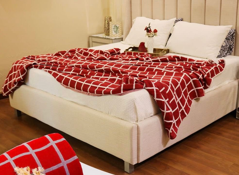 Red check bed throw