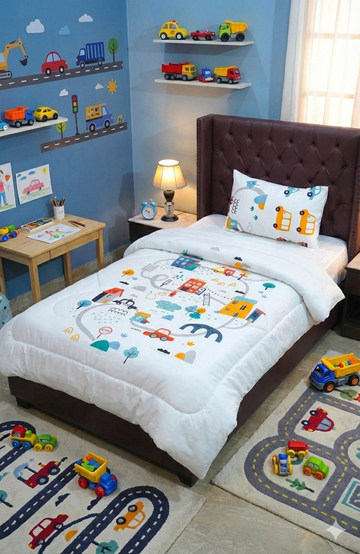 Car Track Kids Comforter\Duvet Set