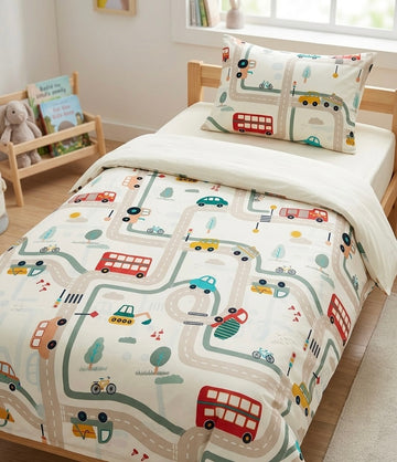 Car track Kids Cotton  Bedsheet