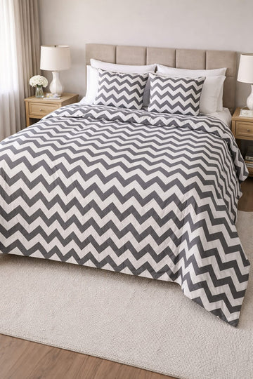 Grey Chevron King Size Duvet Cover Set - Without Filling