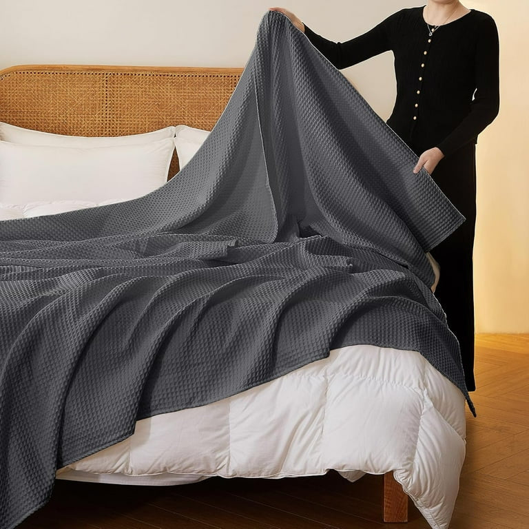 Charcoal grey waffle bed throw