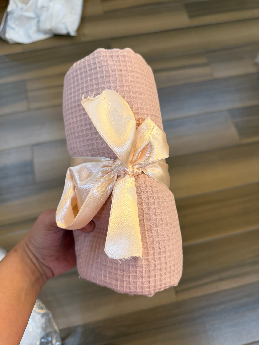 Blush pink waffle throw