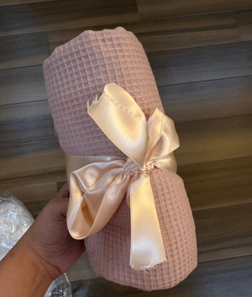 Blush pink waffle throw