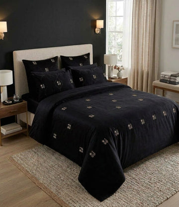 Black Embroided Cotton Sateen Set