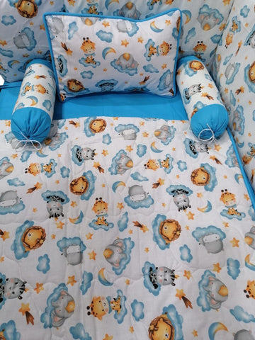 Lion blue Cot Bedding Set