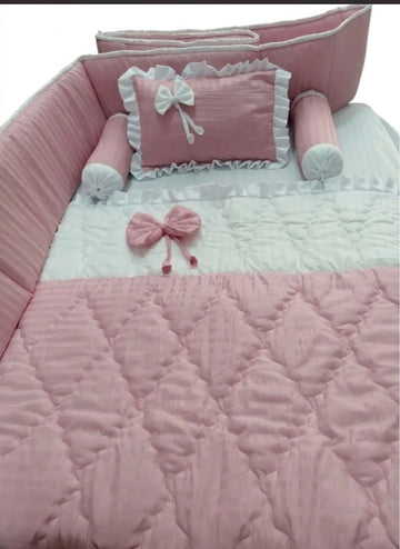 Pink 2 stripes Cot Bedding Set