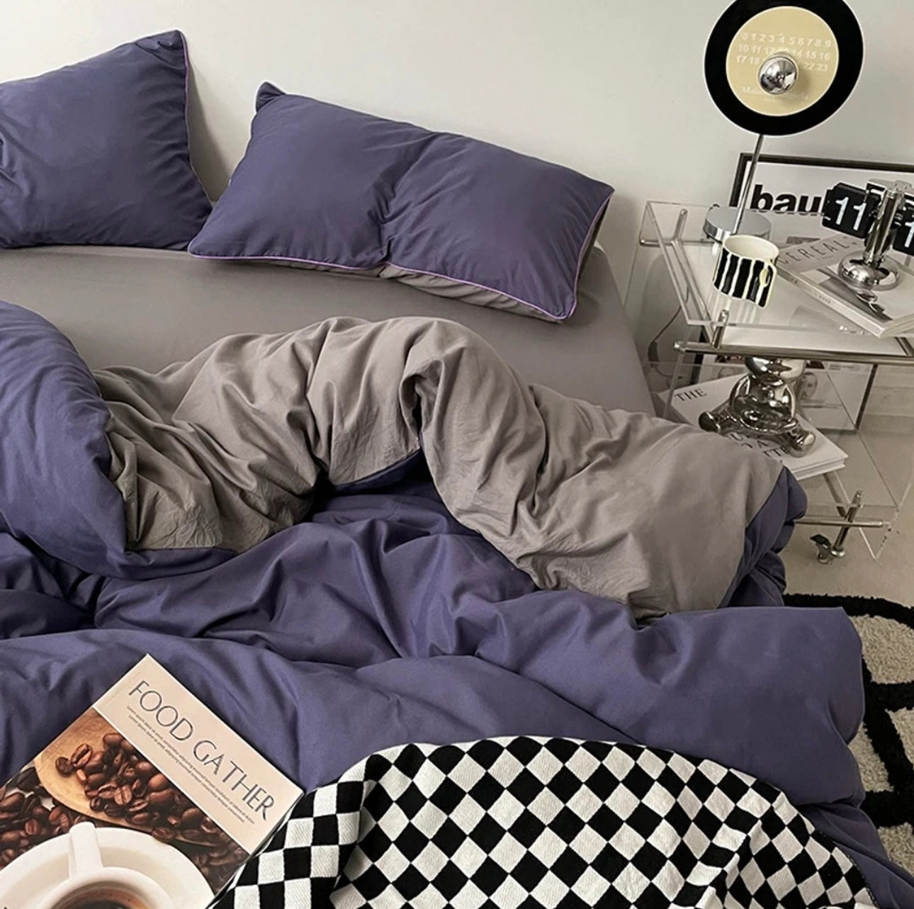 Solid Reversible - 3 Duvet Cover Set - Without Filling