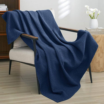 Blue waffle bed throw