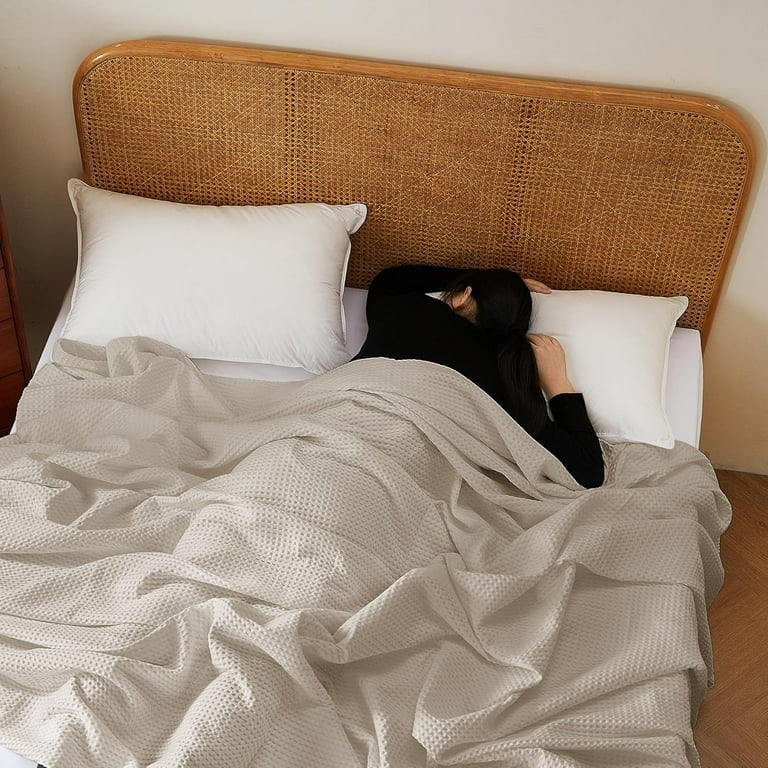 Beige waffle bed throw