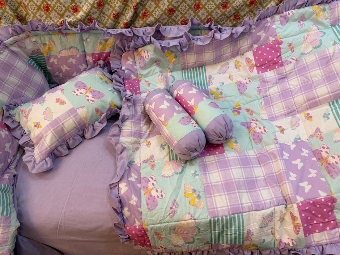 Butterfly frilled cot Bedding Set
