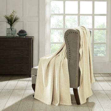 Cream waffle bed throw