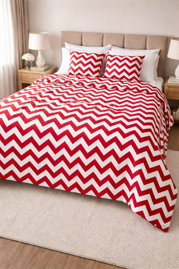 Red Chevron King Size Duvet Cover Set - Without Filling