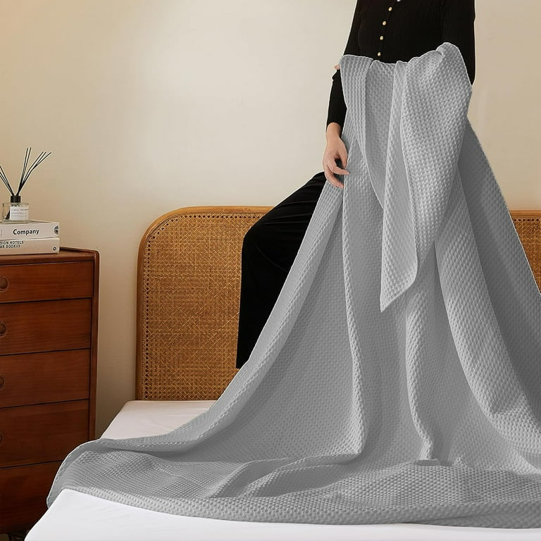 Grey waffle bed throw