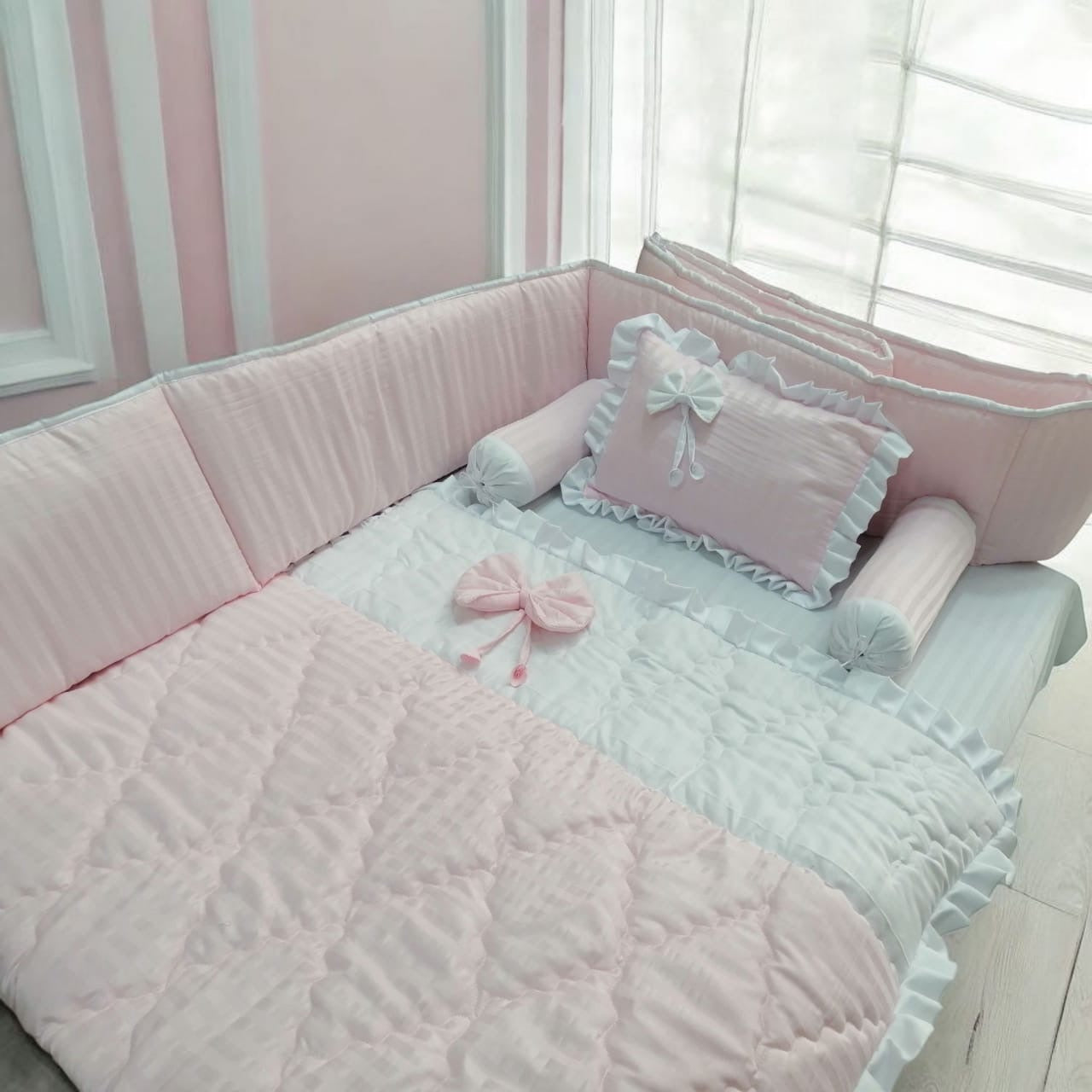 Pink stripes Cot Bedding Set