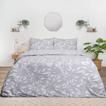Grey Leaf pattern King Size Comforter Set - With Filling