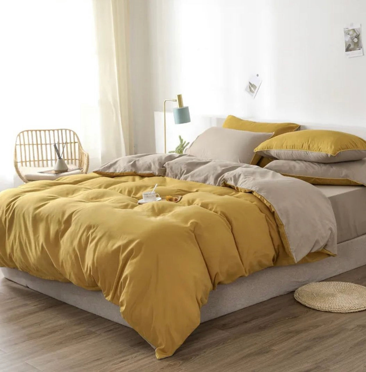 Solid Reversible - 3 Comforter Set - With Filling
