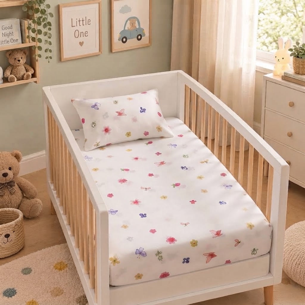 Flowers and butterfly Cot Bedding Set