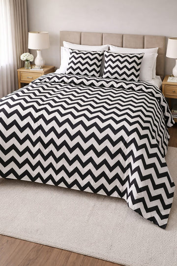 Black Chevron King Size Duvet Cover Set - Without Filling