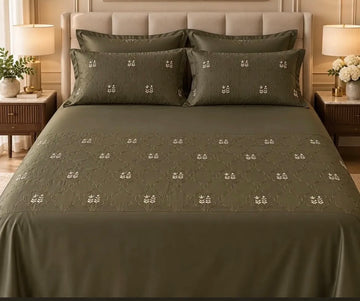 Olive green Embroided Cotton Sateen Set