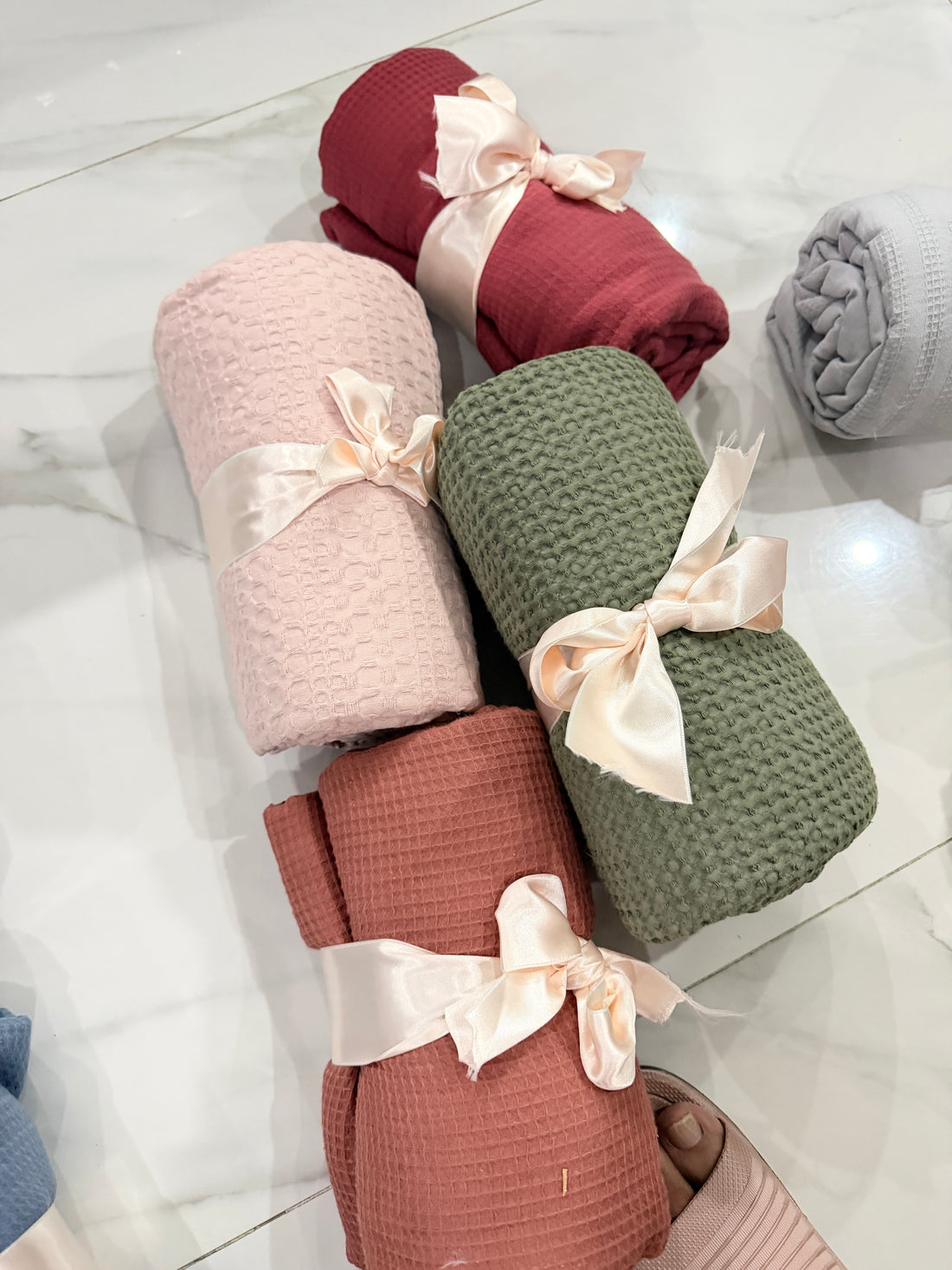 Olive green waffle throw