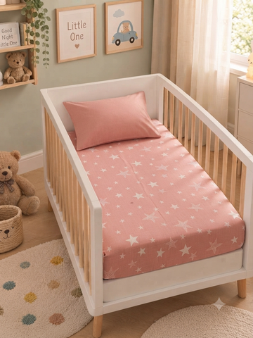 Pink star cotton crib sheet
