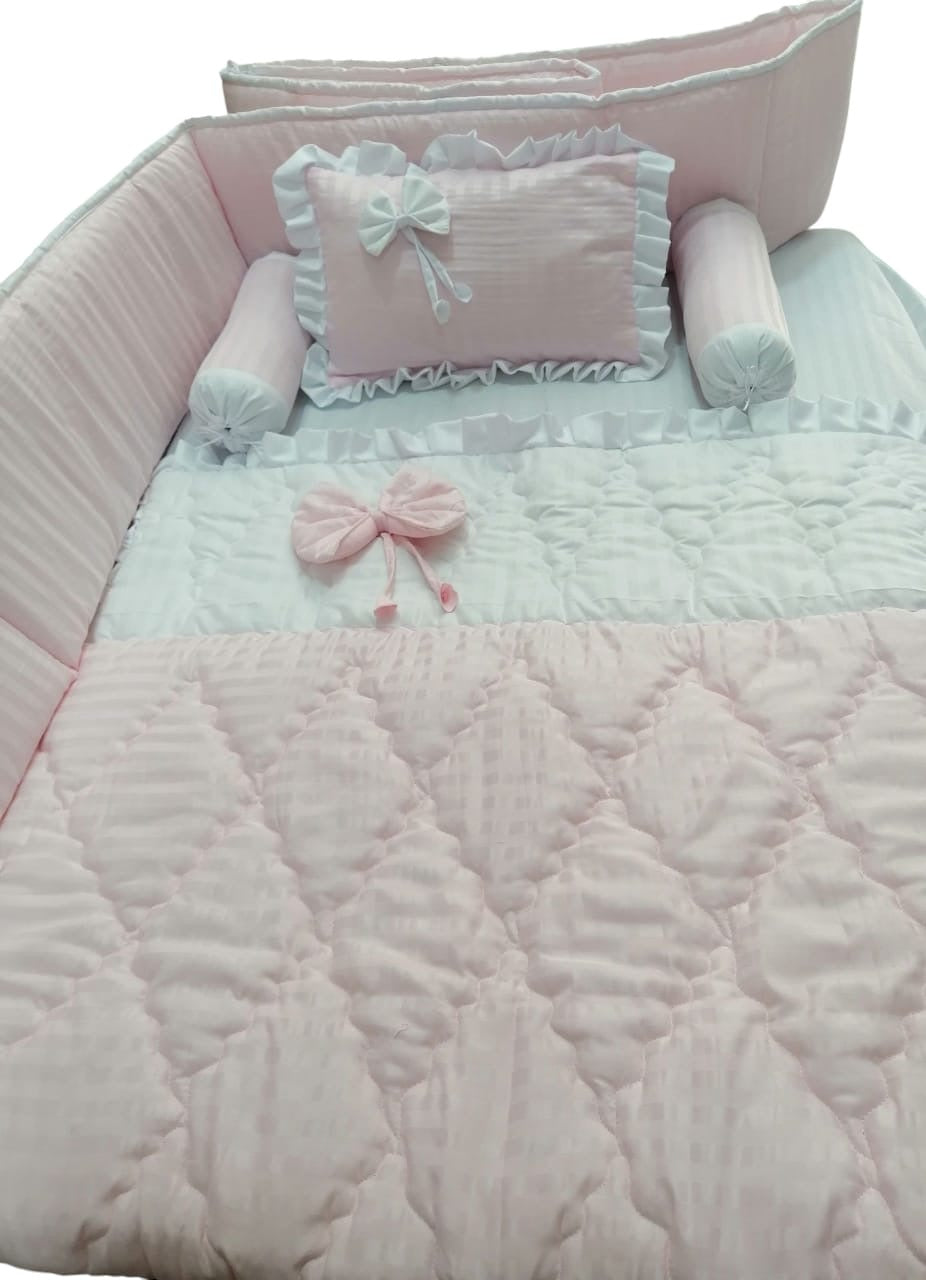 Pink stripes Cot Bedding Set
