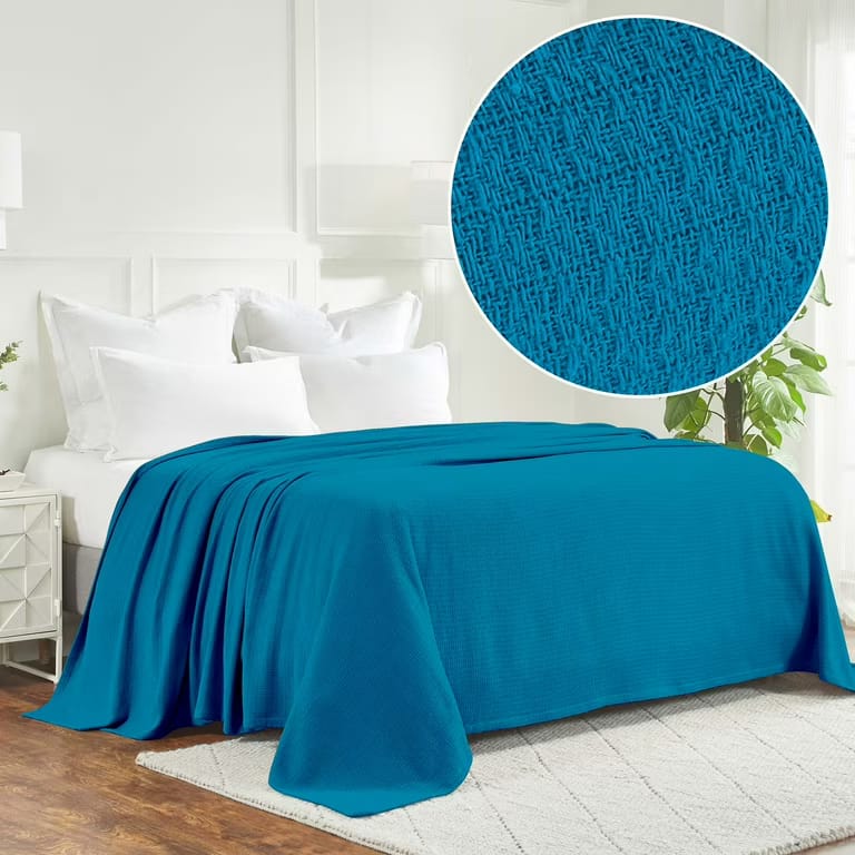 Blue bed throw
