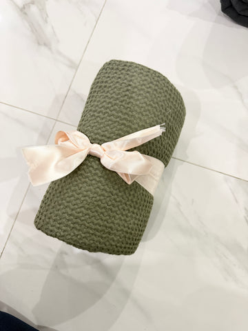 Olive green waffle throw