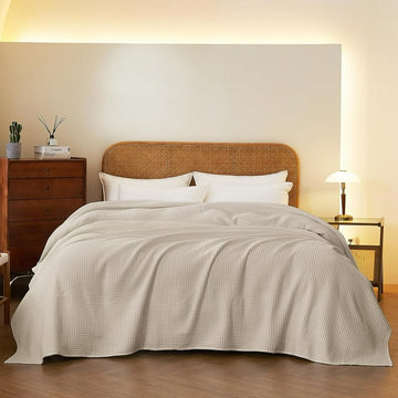 Beige waffle bed throw