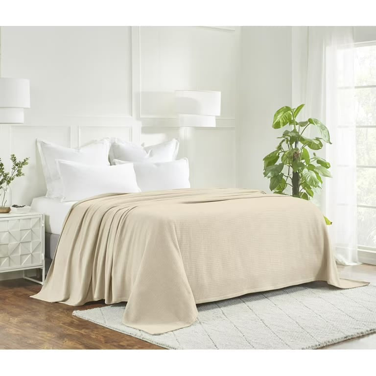 Cream waffle bed throw