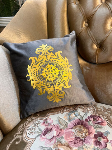 Grey Velvet Motif Cushion