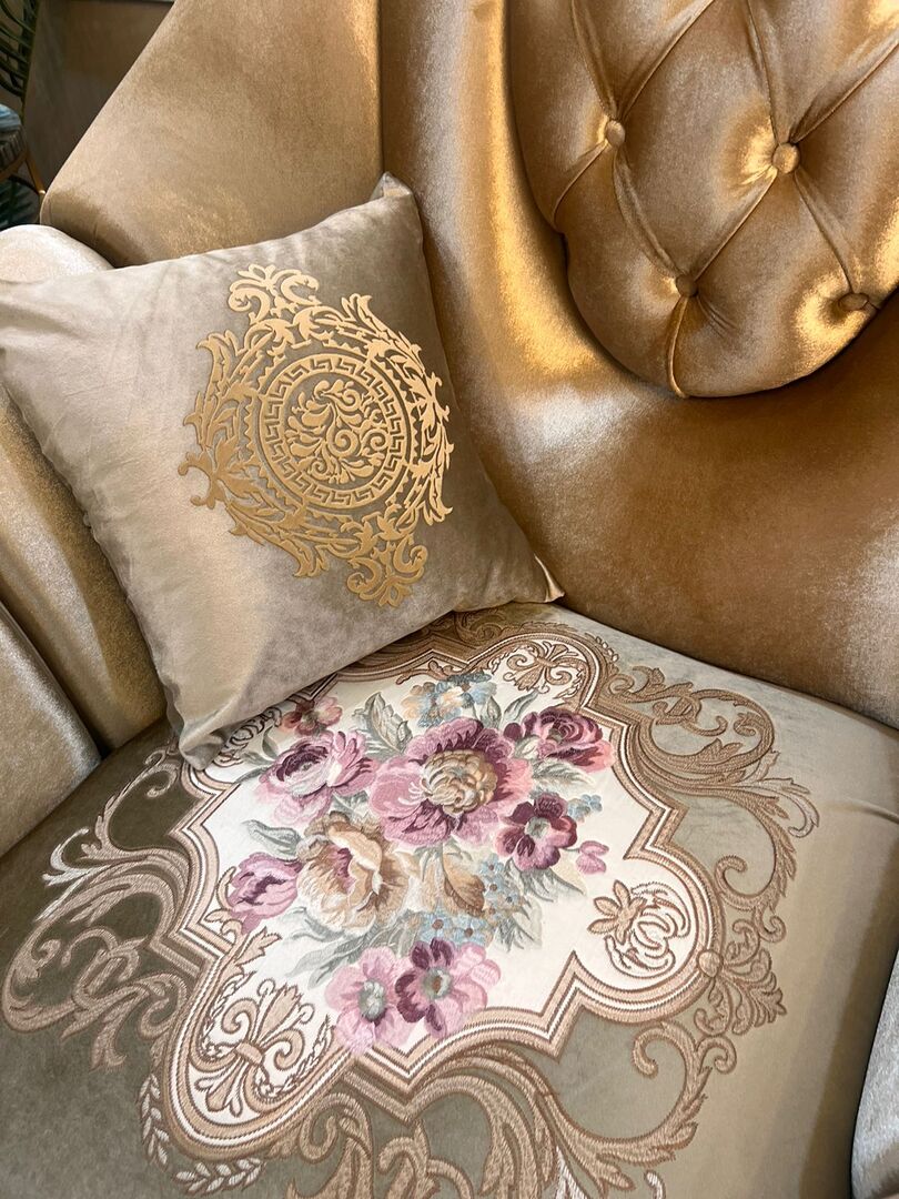 Golden Velvet Motif Cushion